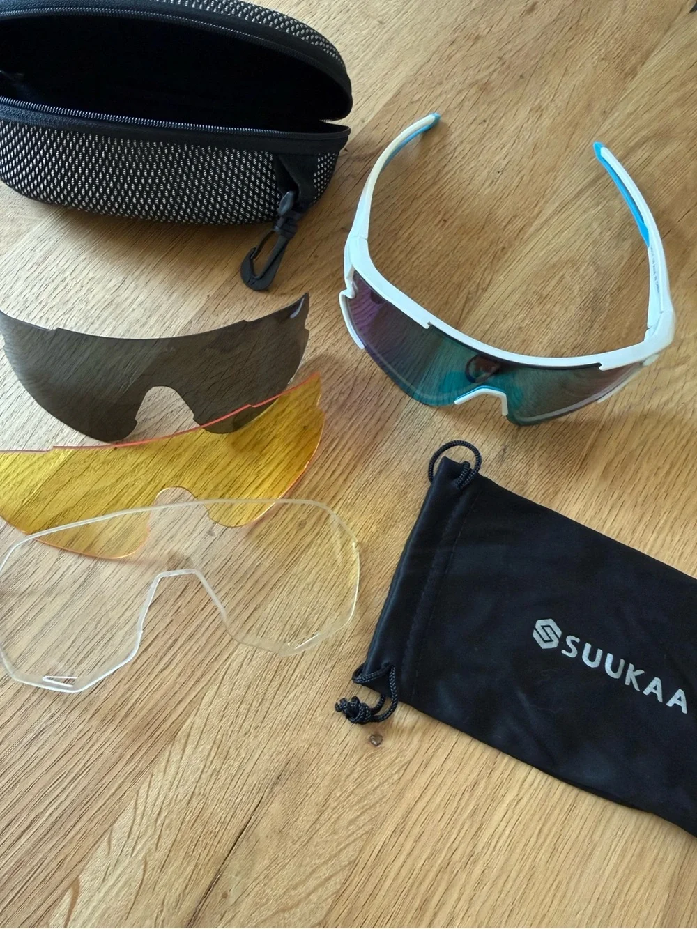 SUUKAA Sports Sunglasses White Frame 4 Interchangeable Lenses